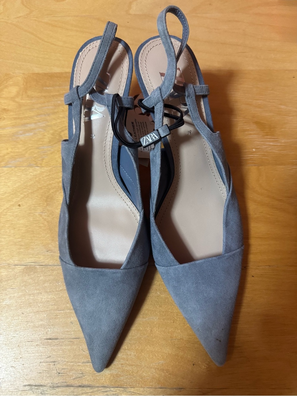 NEW Zara Blue Suede Pointed Toe Slingback Heels